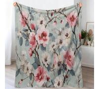 Aquarelle Couverture 130 x 150 cm, Couverture en Flanelle Douce et Confortable en Flanelle pour Lit Enfants, Vintage Fleurs Magnolia Blanc pour Filles, Garçon, Préadolescentes, Gris