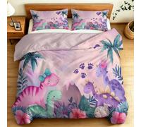Aquarelle Housse de Couette Enfant 135 x 200 cm, Doux et Résistant Parure de Lit 1 Personne Microfibre, Cartoon Animaux Fantastiques Plantes Imprimé Literie Set 3 Pièces avec 2 Taies d'oreiller, Rose