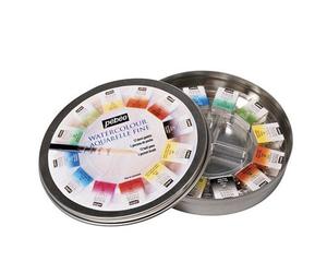 Aquarelle pébéo 1 pinceau aquarelle boîte en métal ronde 12 demi-godets