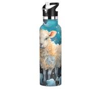 Aquarelle Peinture éLéGante Moutons Bouteille d'eau pour Enfants en Acier Inoxydable,Gobelet Isotherme Sous Vide pour Filles Garçons