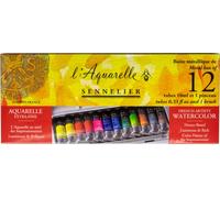 Aquarelles Sennelier - boîte métallique 12 tubes 10 ml + 1 pinceau