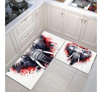 Aquarelle Simple Tapis de Cuisine 2 pièces, Éléphant À Éclaboussures D'Encre Tapis de Cuisine antidérapant, Gris Anthracite Tapis de Sol de Cuisine Absorbant résistant aux Taches - 50x80+50x120cm