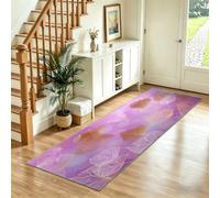 Aquarelle Tapis de Couloir Lavable en Machine, Fantaisie Feuilles Dégradées Tapis Poil Ras, Violet Moquette Antidérapant Doux pour Entrée Cuisine Chambre Salon, 60x180 cm