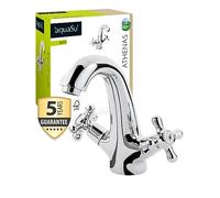 AquaSu® 795708 Athenas Robinet de lavabo à deux poignées avec buse de mélange économiseur d'eau, partie intérieure en céramique, fixation standard, noyau en laiton, chromé