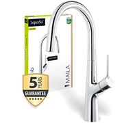 aquaSu® Maila 798853 Robinet d'évier avec buse mélangeuse à économie d'eau, position de liquide froide économique, bec haut, cartouche en céramique, fixation à tige, noyau en laiton, chromé