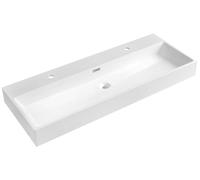 AQUATIC lavabo, marbre coulé, 120x46cm, 2x trou pour robinetterie, blanc