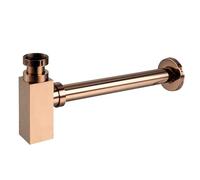 Aquauno - Siphon de lavabo carré en laiton rose doré G1 1/4 - Bonde universelle pour salle de bain - Siphon anti-odeurs - Hauteur réglable - Résistant à la corrosion - Avec ouverture de nettoyage