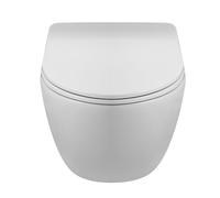 AquaUno WC suspendu sans rebord blanc Rimless - Céramique sanitaire avec siège Duroplast Soft-Close & Quick-Release, chasse silencieuse, matériel de montage inclus - Modèle Vela
