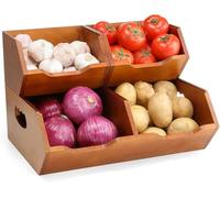 Aquzee Lot de 3 caisses à fruits en bois empilables - 2 couches - Pour pommes de terre - Peu encombrant - Plan de travail de cuisine - Pour le rangement du pain et des légumes