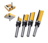 aqxreight Mèche de Routeur à Garniture Affleurante, Diamètre 1/2 Po, Tige 1/4 Po, Ensemble de 4 Pièces pour le Travail du Bois, Raboteuse CNC, Matériaux Composites avec Coupe en Alliage et Boîte de