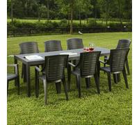 Arabesch - Table d'extérieur, 220x90x72h cm Noir Anthracite, 10 places Italy