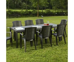 Arabesch - Table d'extérieur, 220x90x72h cm Noir Anthracite, 10 places Italy