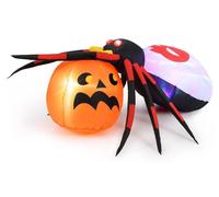 Araignée gonflable d'Halloween avec citrouille et lumières LED rotatives, décoration effrayante