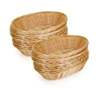 Aramanara Lot de 12 petites corbeilles à pain ovales en plastique tressé - 22 x 17 x 6 cm - Panier de service en imitation rotin pour cuisine, restaurant, centre de table