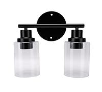 Aramox 2 Head Bathroom Vanity Light with Clear Glass Shades | Appliques murales, douille E27 pour LED CFL à incandescence, cadre en fer noir pour miroir de maquillage