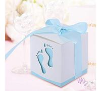 Aramox Boîte à Bonbons en Papier, Boîte à Bonbons de Mariage Empreinte de bébé avec Ruban de Soie pour Cadeaux de Fête Prénatale 50 Pièces (BLUE)