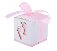 Aramox Boîte à Bonbons en Papier, Boîte à Bonbons de Mariage Empreinte de bébé avec Ruban de Soie pour Cadeaux de Fête Prénatale 50 Pièces (PINK)