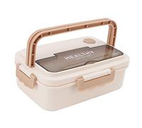 Aramox Boîte à Déjeuner en Plastique, Boîte à à 3 Compartiments 1000 Ml avec Cuillère et Baguettes, Récipient Alimentaire Passe au -ondes pour Enfants Adultes étudiants Employés de Bureau, Beige