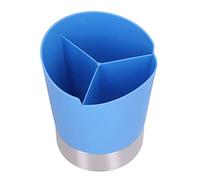 Aramox Distributeur de Paille en Plastique Bleu et Support de Paille en Acier Inoxydable, 3 Compartiments, Base Stable, Organisateur Compact pour Pailles, Cuillères, Agitateurs sur la Maison, le