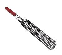 Aramox Kabob Panier à Grillades en Fer avec Poignée en Bois, Grille Verrouillable 19,3 X 2,0 X 1,6 Pouces pour Légumes, Viande, Hot-dogs, Barbecue en Plein Air, Camping, Pique-nique (rouge)
