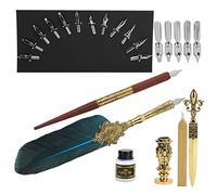 Aramox Plume Sergent-Major Vintage, Plumes en Acier Inoxydable et Bois | Ensemble de plumes de calligraphie, 17 pointes remplaçables, stylo plume, Kit de lettrage à la main, écriture d\'invitation
