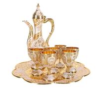 Aramox Service à thé Turc Vintage, Cafetière en Alliage de Zinc avec 6 Tasses et Plateau, Service en Métal pour thé, Vin, Whisky, Cocktail, Ustensiles de Bar Décoratifs pour les Fêtes dans le Salon