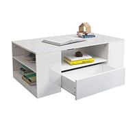 Aramox Table Basse Rectangulaire, Table de Rangement Haute Brillance en Panneaux de Particules, 2 Couches Blanc 37,4 X 21,7 X 14,6 Pouces avec étagère Ouverte pour Salon, Chambre à Coucher, Bureau