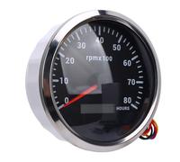 Aramox Tachymètre de 110mm, Jauge de RPM, 8000 Tr/min, Rétro-éclairage 7 Couleurs, DC 9-32V, avec Compteur Horaire, pour Voiture, Camion, Bateau, Camping-car, (Cadran noir lunette argentée CXA011)