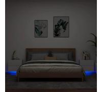 Arborthrum Lot de 2 tables de chevet murales avec lumières LED - Table de chevet suspendue - Montage mural - Table de chevet flottante - Pour chambre à coucher - Blanc
