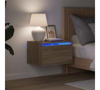 Arborthrum Lot de 2 tables de chevet murales avec lumières LED - Table de chevet suspendue - Table de chevet flottante - Chêne Sonoma