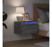 Arborthrum Table de chevet murale avec lumières LED - Table de chevet suspendue - Meuble de chevet flottant - Pour salon, chambre à coucher - Gris Sonoma