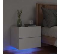 Arborthrum Table de chevet murale avec lumières LED - Table de chevet suspendue - Montage mural - Table de chevet pour salon, chambre à coucher - Blanc