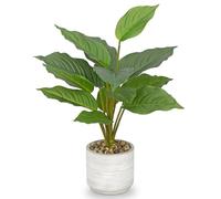 Arborus Plantes artificielles d'intérieur dans un pot en céramique de 36,8 cm de haut, fausses plantes dieffenbachia dans un pot rustique, fausses plantes vertes artificielles pour salon, bureau,