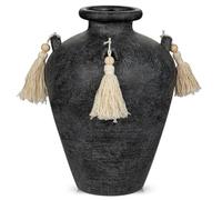 Arborus Vase en céramique - 24 cm - Style vintage - Noir - Rustique - Vase décoratif pour bouquet de fleurs d'hortensia, branches d'eucalyptus, style bohème - Pour le salon, la chambre à coucher, la
