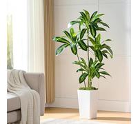 Arbre Artificiel Dracaena en Soie Faux Arbre avec Jardinière Blanche Fausse Plante de Sol Yucca Tropical (1Jardinière Blanche, 150CM) (1, Blanc, 150CM)