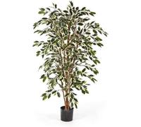 Arbre artificiel Ficus - 200 cm - Troncs en bois véritable - Décoration d'intérieur - Vert et blanc