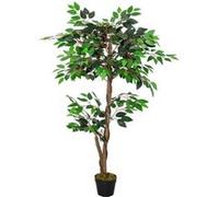 Outsunny Arbre artificiel Ficus 1,2 m - tronc, branches, lianes, feuilles réalistes - pot inclus