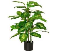 HomCom Plante artificielle Calathea 95 cm Pot ciment 42 feuilles Intérieur