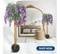 Arbre artificiel réaliste - GARVEE - Double tronc - Fleurs soyeuses violettes - Feuillage vert dense - 120 cm
