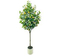 Arbre citron artificiel 1.52m pot blanc agrumes faux intérieur bureau tronc réaliste fruits jaunes