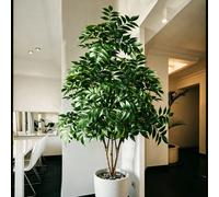 Arbre de Banyan artificiel tropical, branches de Nandina artificielles à grandes feuilles, palmier en plastique, plante à feuilles peintes en plastique; grand arbre de Banyan vert en pot, convient pou