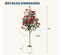 Arbre de camélia artificiel - Bonsaï floral - Rouge - 1,52 m (5 pieds) - Avec vase - En polyéthylène (PE) - Décoration de mariage