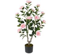 Arbre de Camélia Artificiel de 90 cm - COSTWAY - Plante à Fleurs Artificielles dans un Pot de Pépinière, Rose pour Salon, Bureau