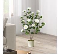 Arbre de Camélia Artificiel de 90 cm - COSTWAY - Plante à Fleurs Artificielles dans un Pot de Pépinière, Blanc pour Salon, Bureau