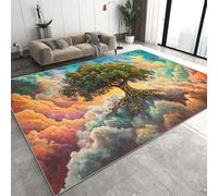 Arbre De La Vie Tapis de Salon Grand 160x230 cm 3D Nuages Peintures à l'huile Tapis de Salle à Manger Flanelle Antidérapant Lavable Poil Court Rug pour Salon Salle à Manger Chambre parentale Q-27