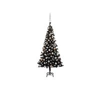 vidaXL Arbre de Noël Artificiel Pré-éclairé et Boules, Sapin de Noël avec LED, Décoration de Vacances, Ornement de Fête Intérieur Extérieur, Noir 180 cm PVC Noir G