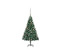 Arbre de Noël Artificiel Pré-éclairé et Boules, Sapin de Noël avec LED, Décoration de Vacances, Ornement de Fête Intérieur Extérieur, Vert 180 cm PVC