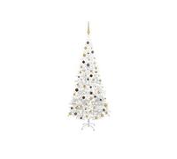 Arbre de Noël Artificiel Pré-éclairé et Boules, Sapin de Noël avec LED, Décoration de Vacances, Ornement de Fête Intérieur Extérieur, L 240 cm Blanc