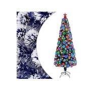 vidaXL Arbre de Noël Artificiel Pré-éclairé, Sapin de Noël avec LED, Décoration de Vacances, Ornement de Fête Intérieur Extérieur, Blanc/Bleu Fibre Optique Blanc G