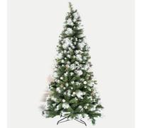 Arbre de Noël Vert Naturel avec Neige et Ruban, Arbre de Noël enneigé, lumières de Noël en Option, décoration d'arbre de Noël à Votre goût, Arbre de Noël